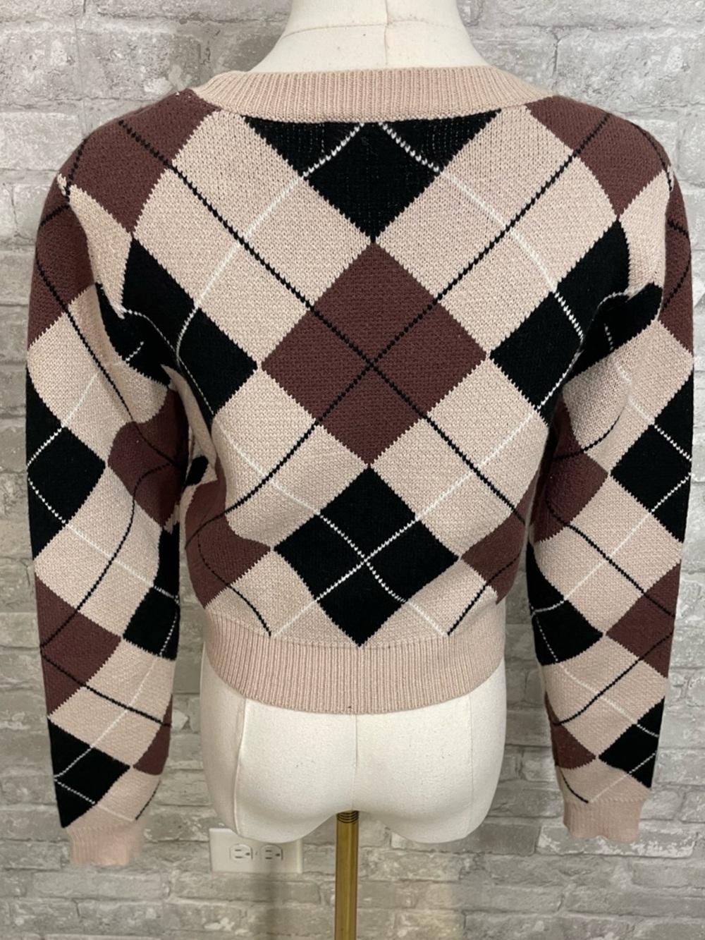 Altar'd State Brown and Black Argyle Crewneck Sweater - Picture 3 of 5